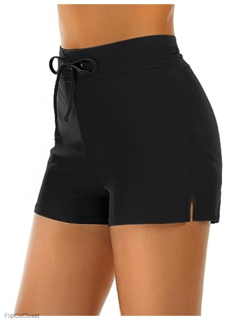 High Waisted Swim Shorts | Drawstring Side Slit Built-in Briefs | Stretch